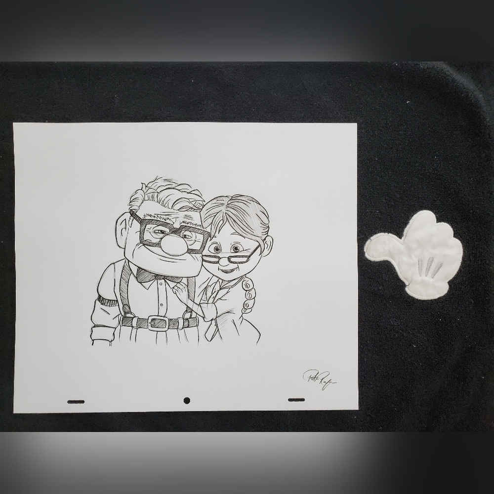 Disney Pixar Up Carl and Ellie Drawing sketch animation hand made art signed